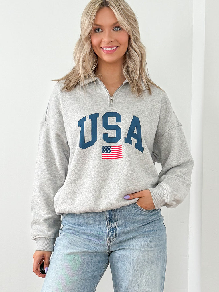 USA Pullover-Heather Grey