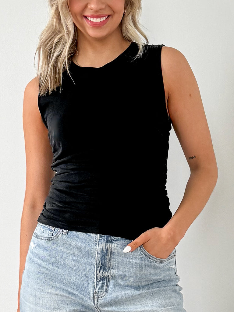 Dream On Ruched Tank-Black