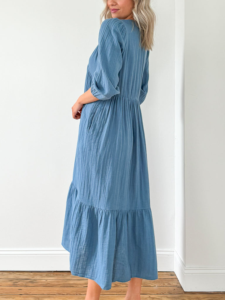 Kara V-Neck Maxi Dress- Denim Blue