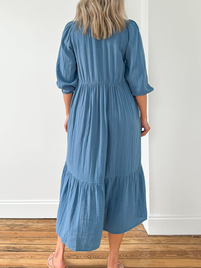 Kara V-Neck Maxi Dress- Denim Blue