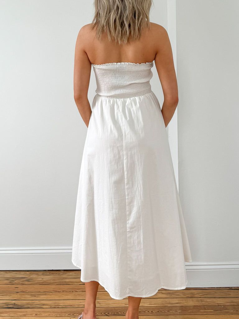 Ruched Bandeau Dress- White