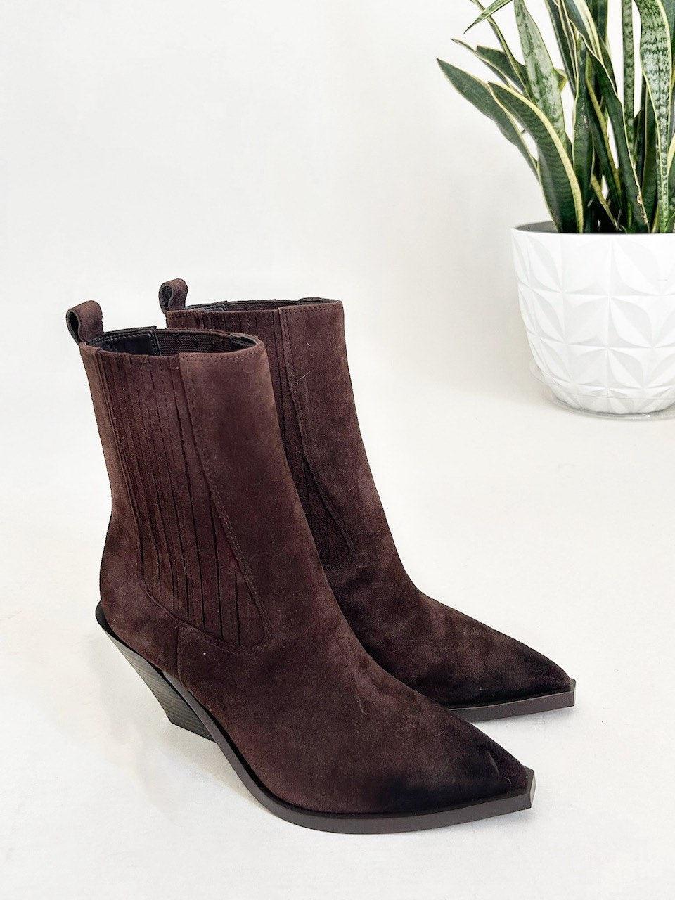 chocolate brown suede ankle boots