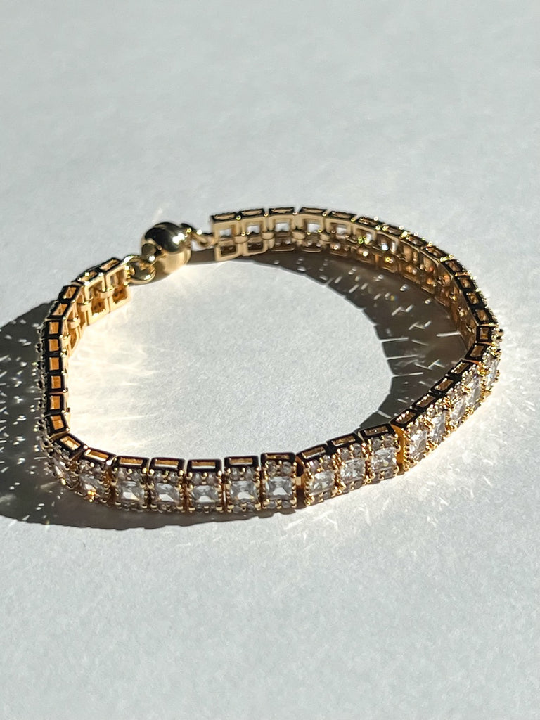 The Triple Crystal Tennis Bracelet- Gold