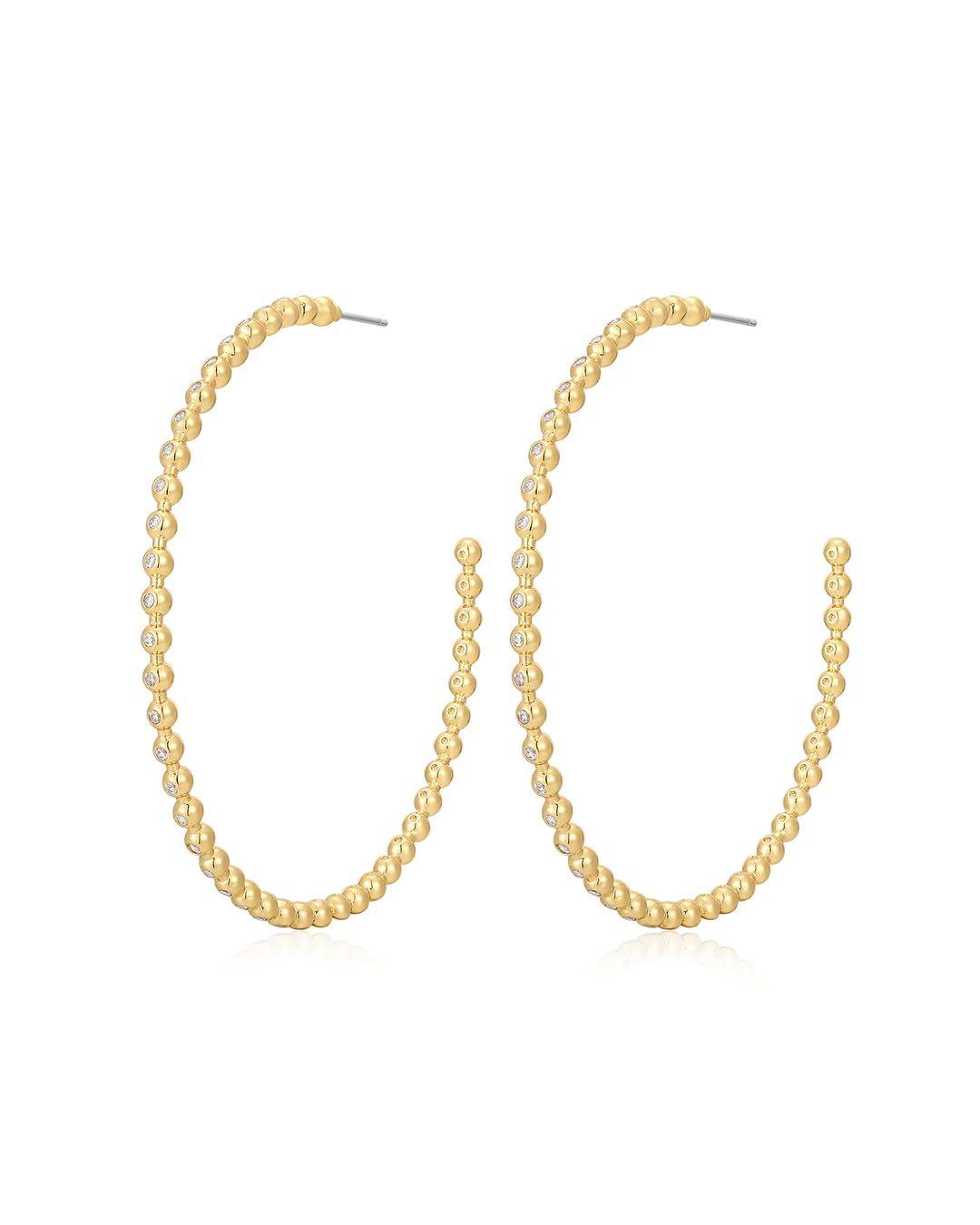 Pave Ball Chain Hoops - Gold - Flutter