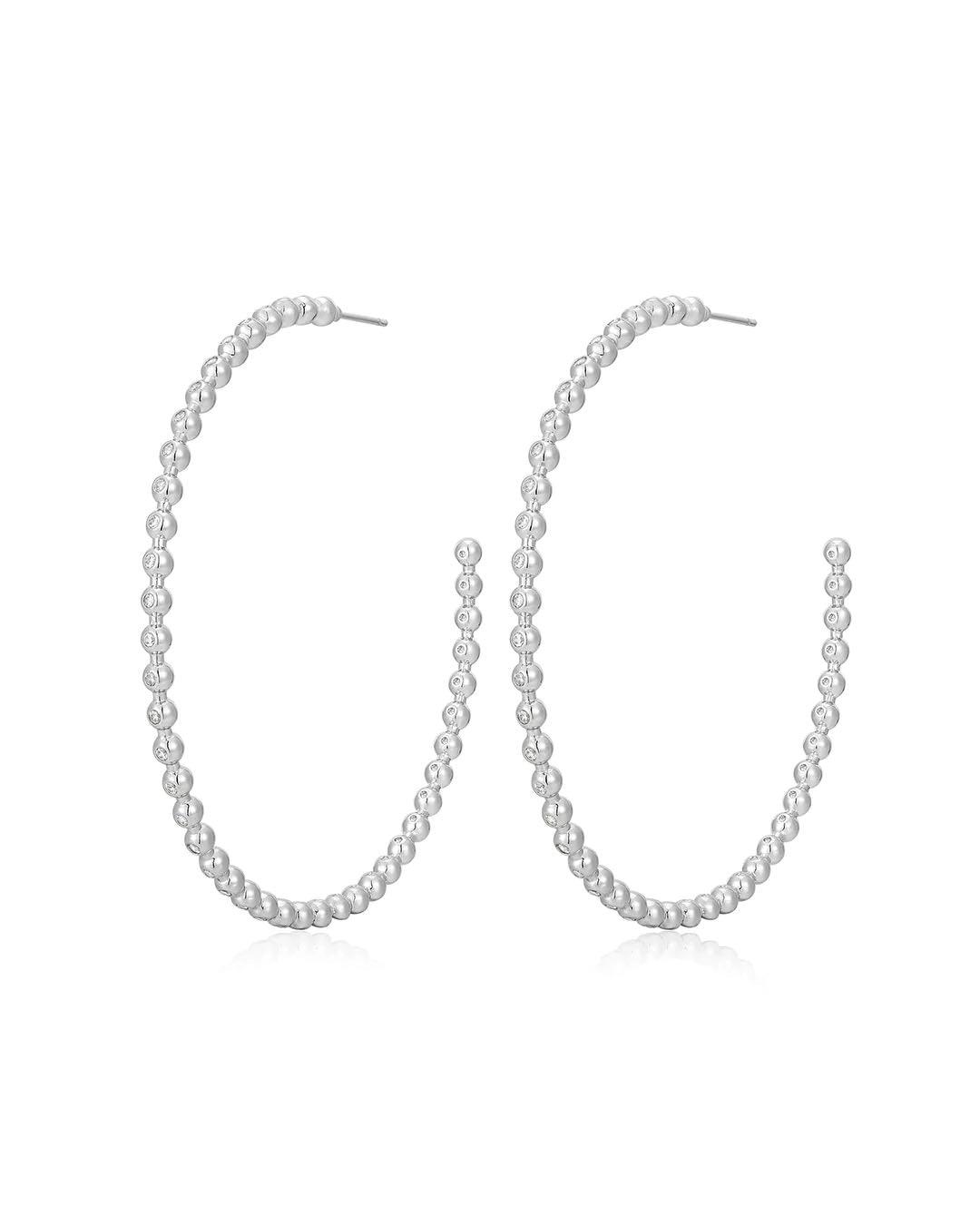 Pave Ball Chain Hoops - Silver - Flutter