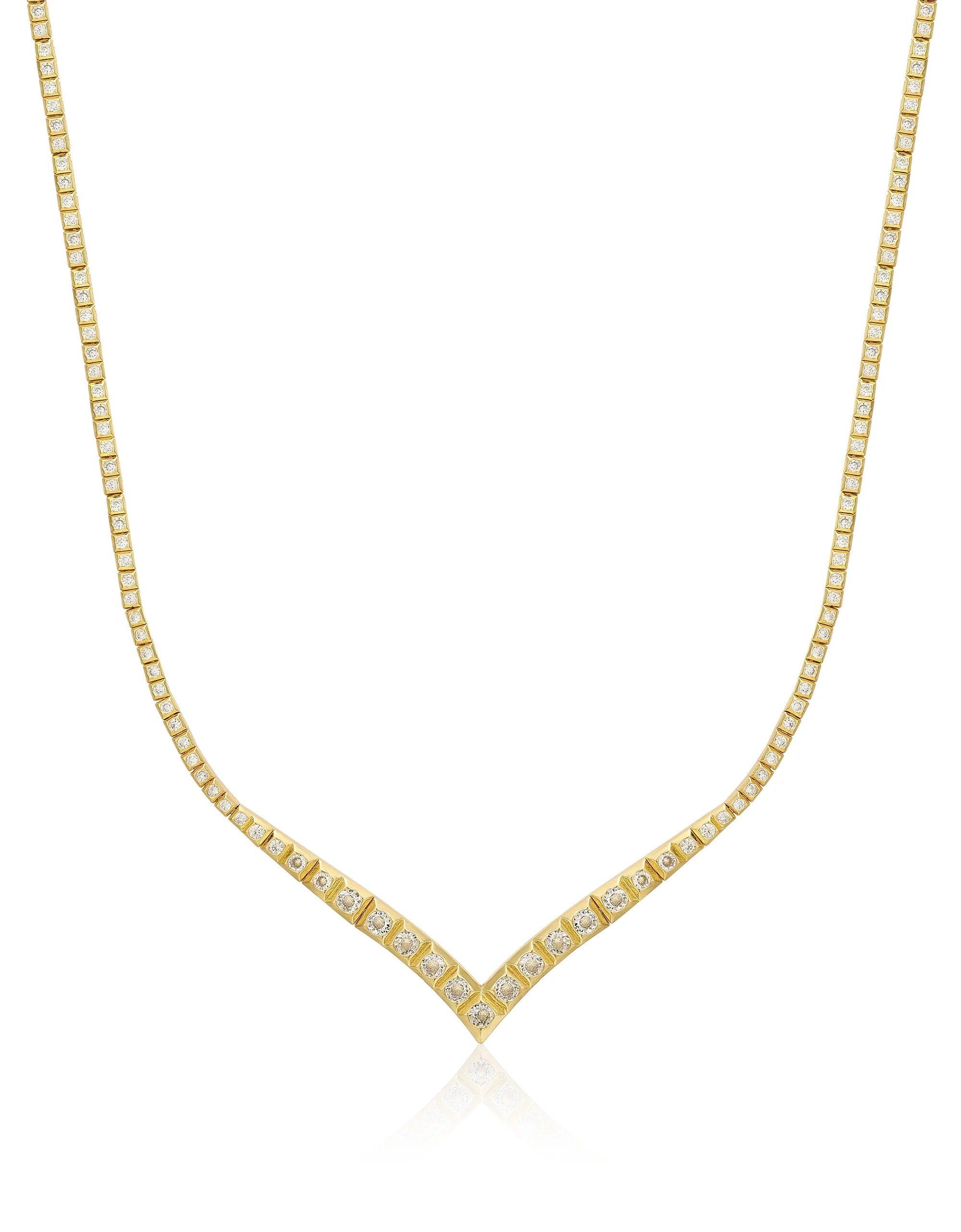 Pyramid V Tennis Necklace - Gold - Flutter