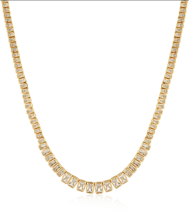 The Emerald Bezel Tennis Necklace- Gold