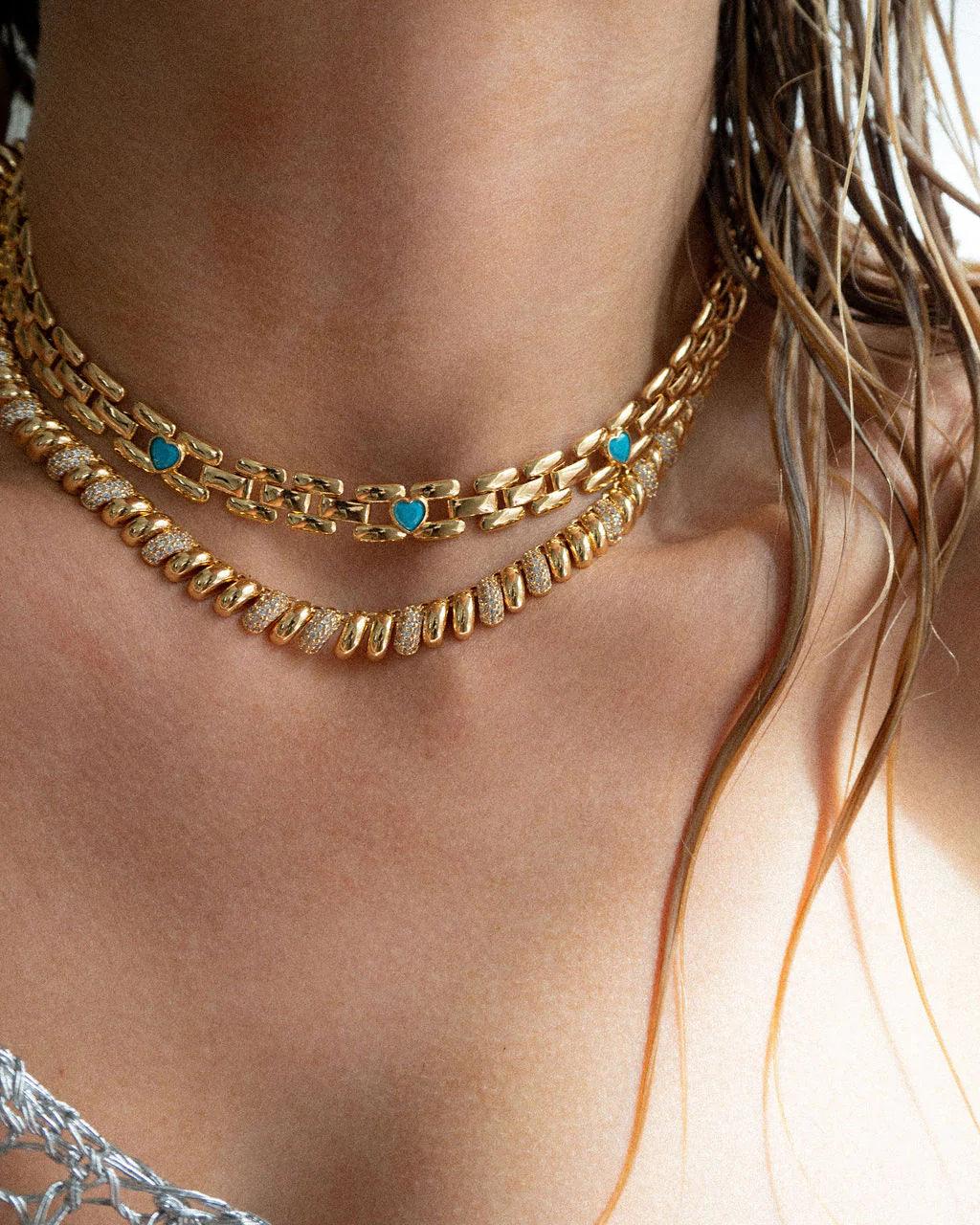 The Pave Ridged Marbella Necklace- Gold - Flutter