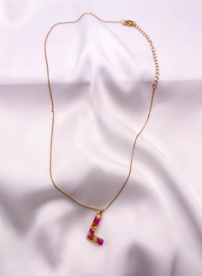 Flower Filled Initial Necklace - Gold - Flutter