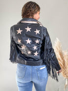 Crissy Fringe & Star Leather Jacket - Black - Flutter