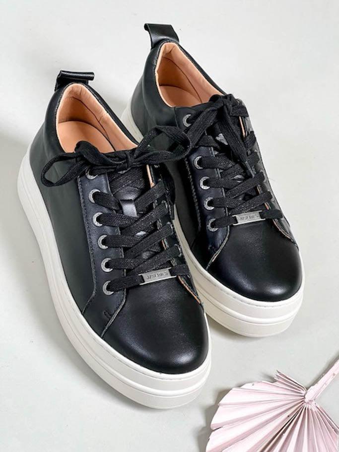 J/Slides - Noca Platform Sneaker - Black Leather - Flutter
