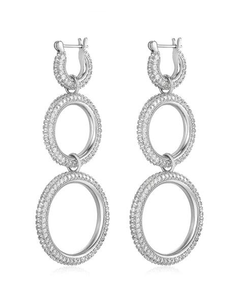 Sterling Silver Polished Round And Pave Rectangular Huggie Hoop Earrings  2pc - A New Day™ Silver : Target