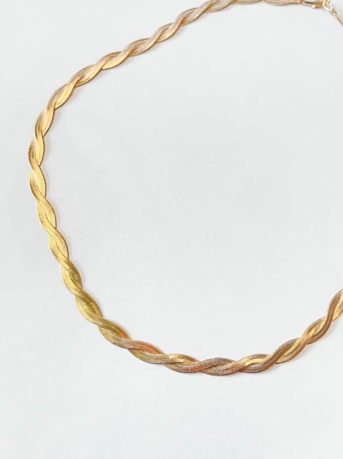 Stainless steel, 18 K gold plated Braided Herringbone Chain Necklace –  Sun-Imperial